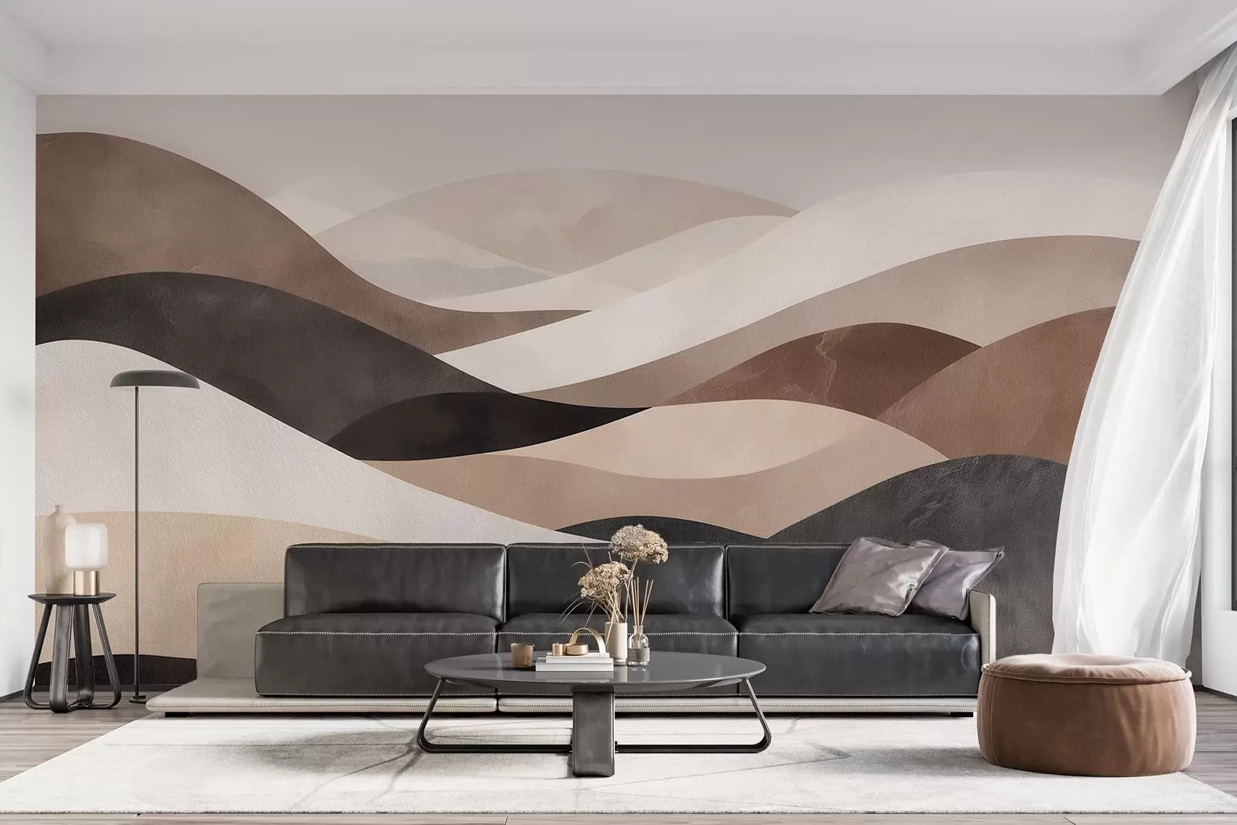 peintures murales Motifs abstraits dans des tons beige sable w09792