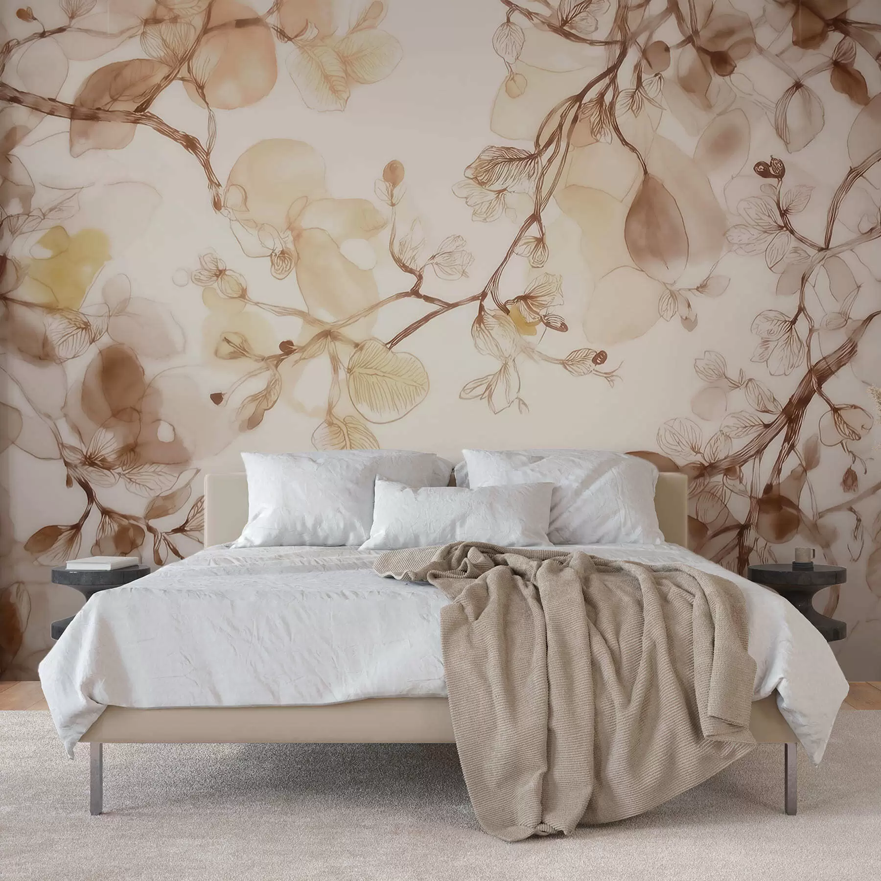 peintures murales Des branches aériennes suspendues dans des tons beiges, dans un style aquarelle w09795