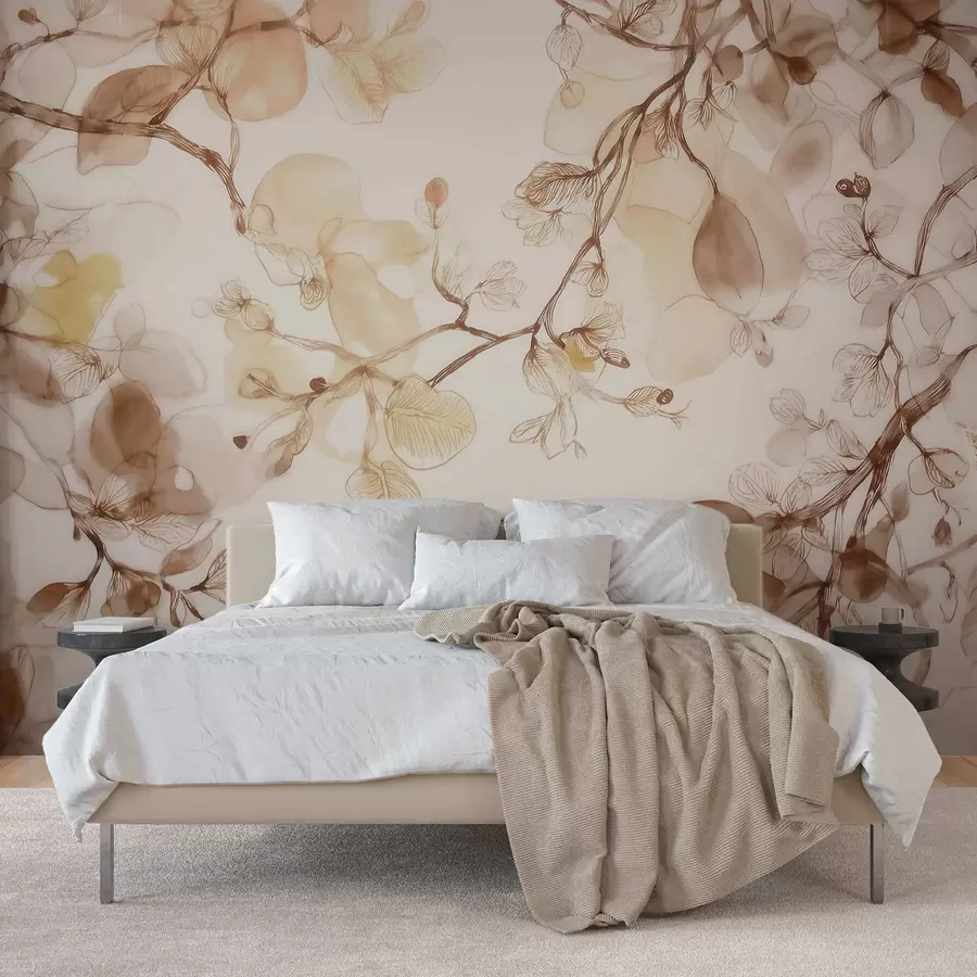 Wall Mural Photo Wallpaper Airy hanging branches in beige tones in watercolor style w09795