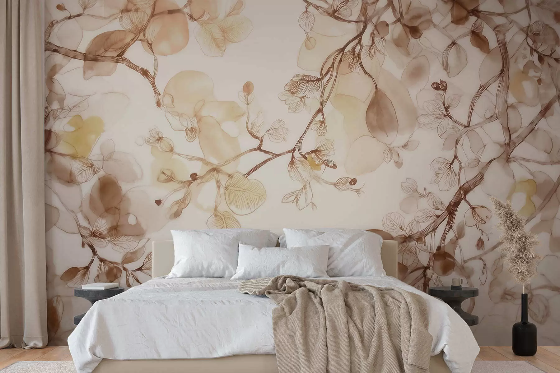 Wall Mural Photo Wallpaper Airy hanging branches in beige tones in watercolor style w09795