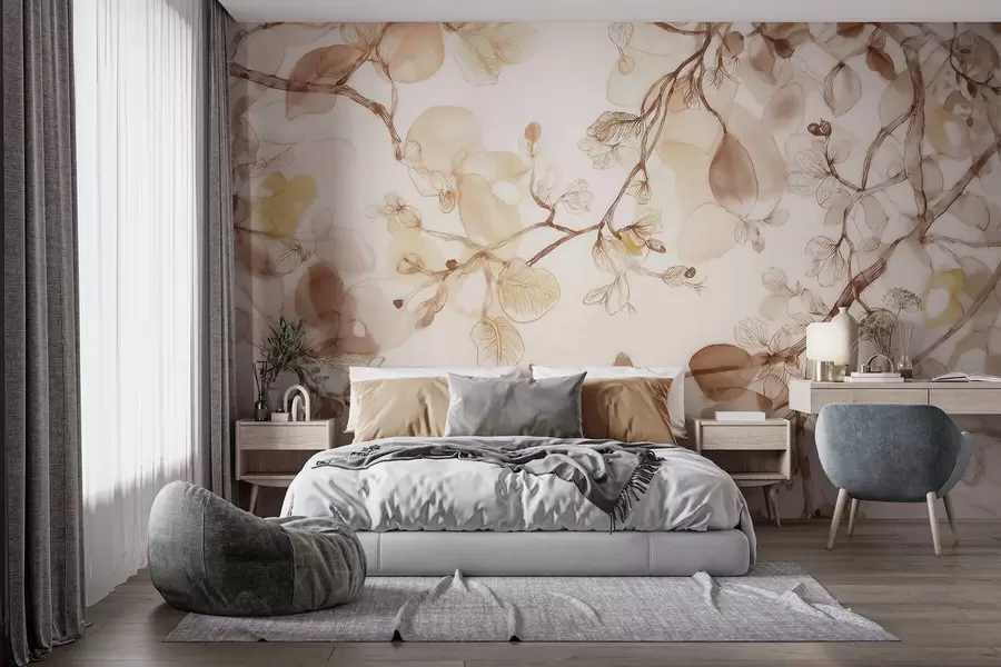 Wall Mural Photo Wallpaper Airy hanging branches in beige tones in watercolor style w09795