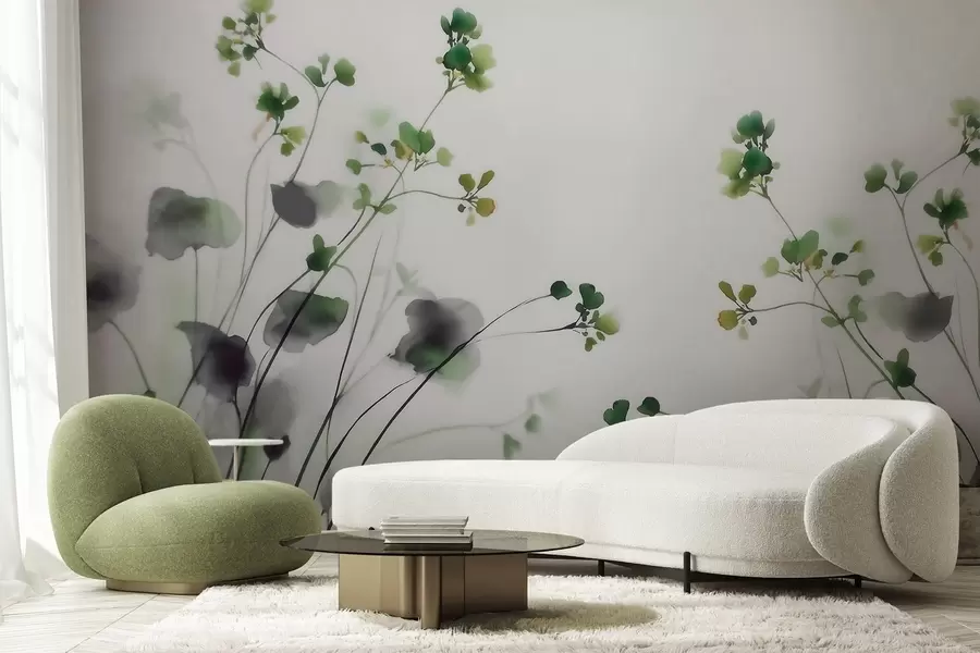 wall murals Delicate wildflowers and grass in watercolor style w09796