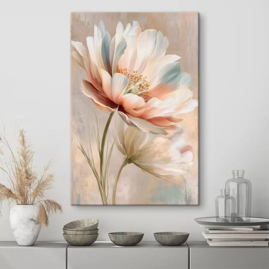 wall murals Delicate peonies in beige and coral palette in oil painting style s48184