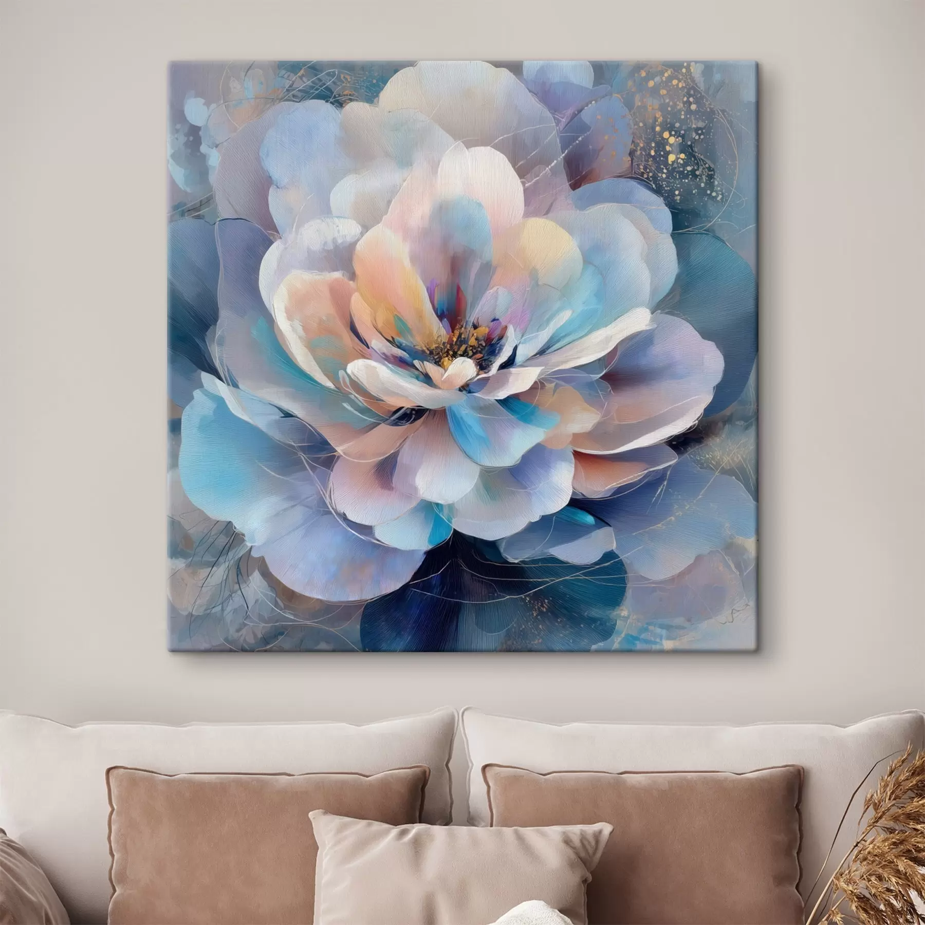 murales Flor abstracta en tonos rosas y azules, en estilo pictórico contemporáneo s48185