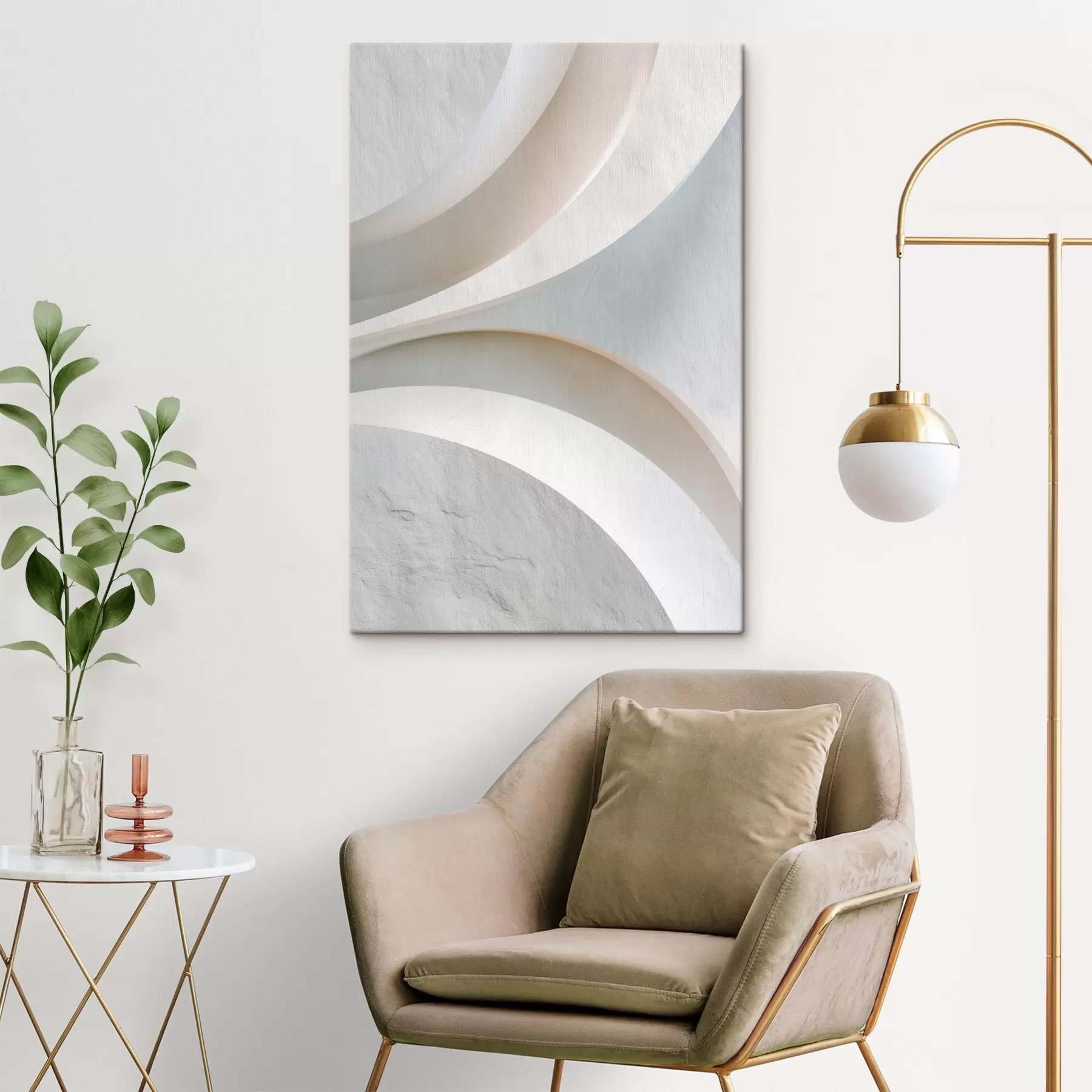 wall murals Decorative panel with volumetric architectural forms on a light background s48191