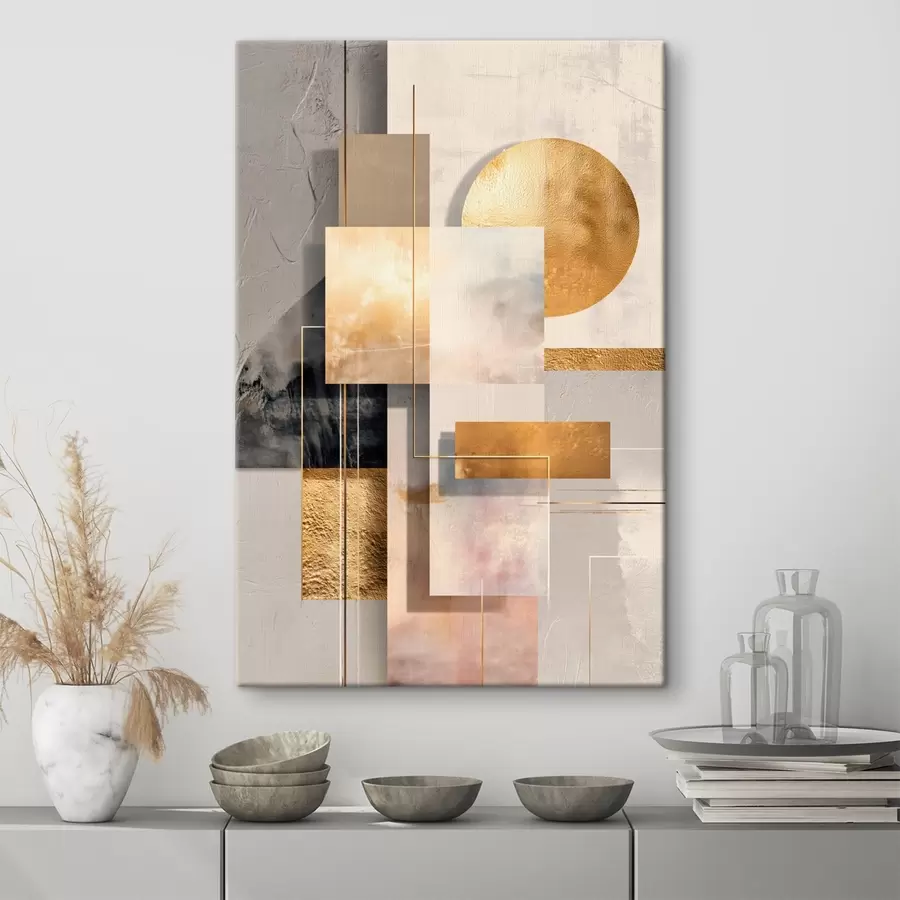 wall murals Decorative composition with rectangles and a circle in warm beige and brown palette s48196