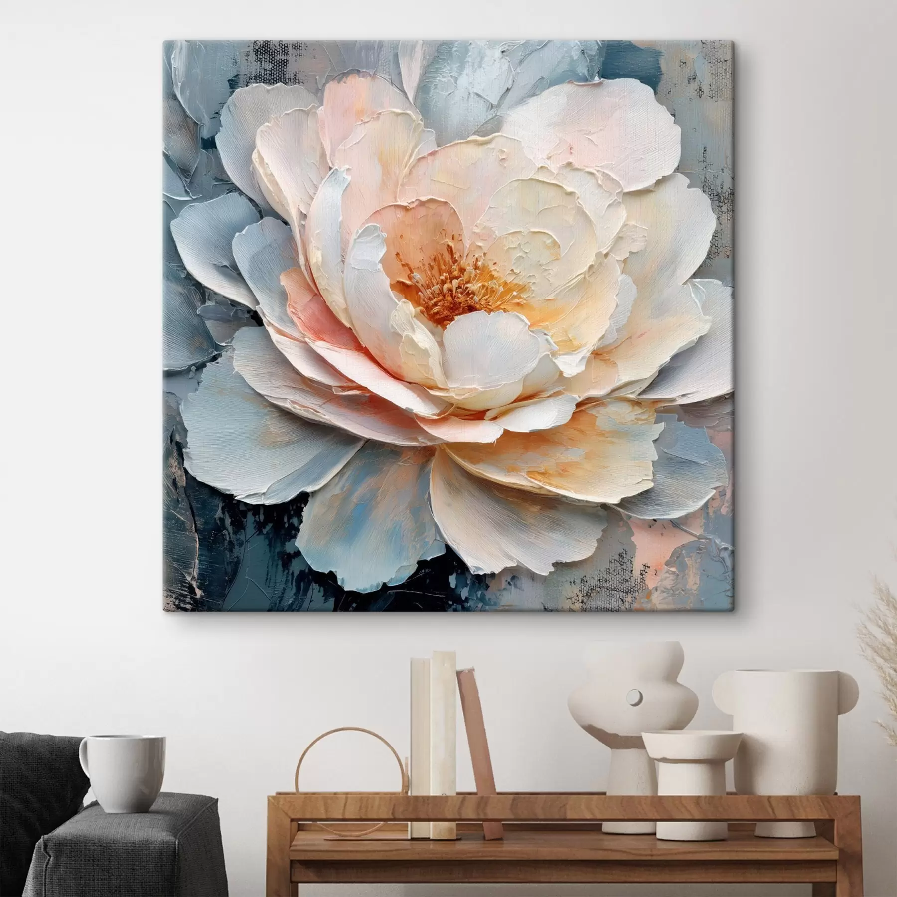 murales Primer plano de una flor con pinceladas texturizadas y expresivas, en un estilo pictórico contemporáneo s48198