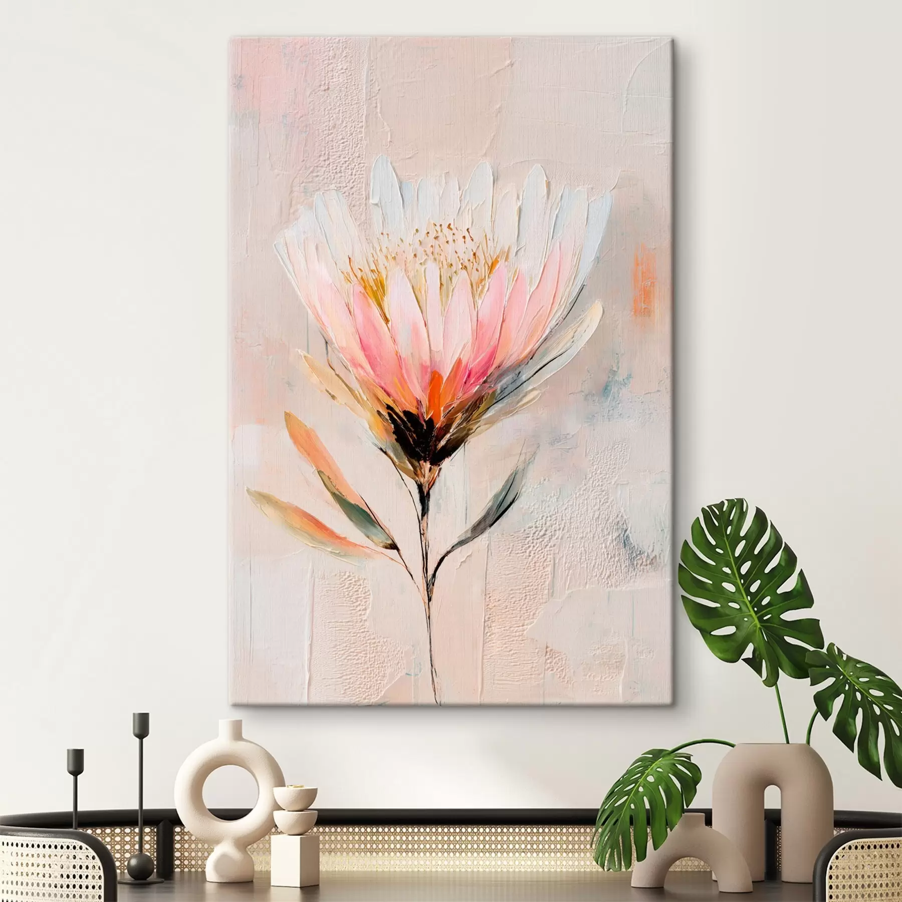 wall murals Protea flower in soft pink tones in oil painting style s48205