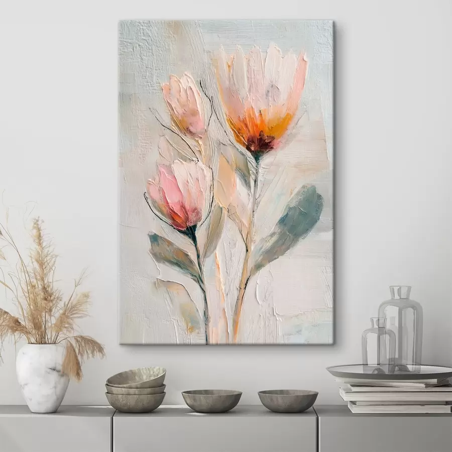 wall murals Bouquet of protea flowers with thick brushstroke effect s48206