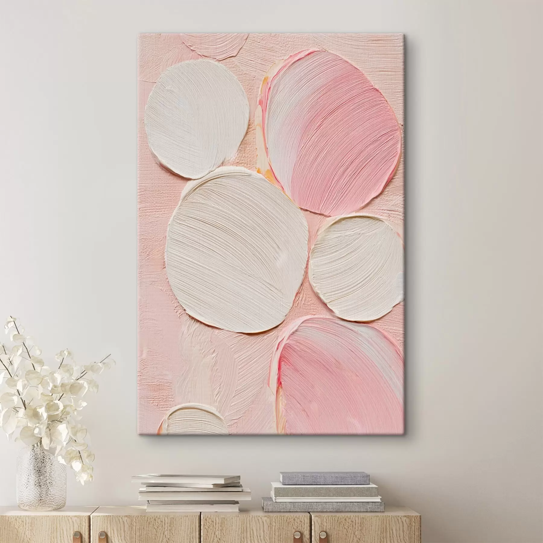 wall murals Decorative panel with volumetric circular brushstrokes in pastel palette s48208