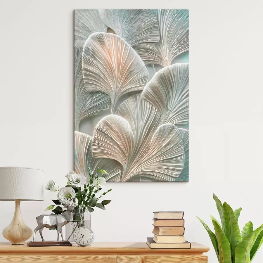 wall murals Artistic illustration with embossed leaves in contemporary bas-relief style s48210