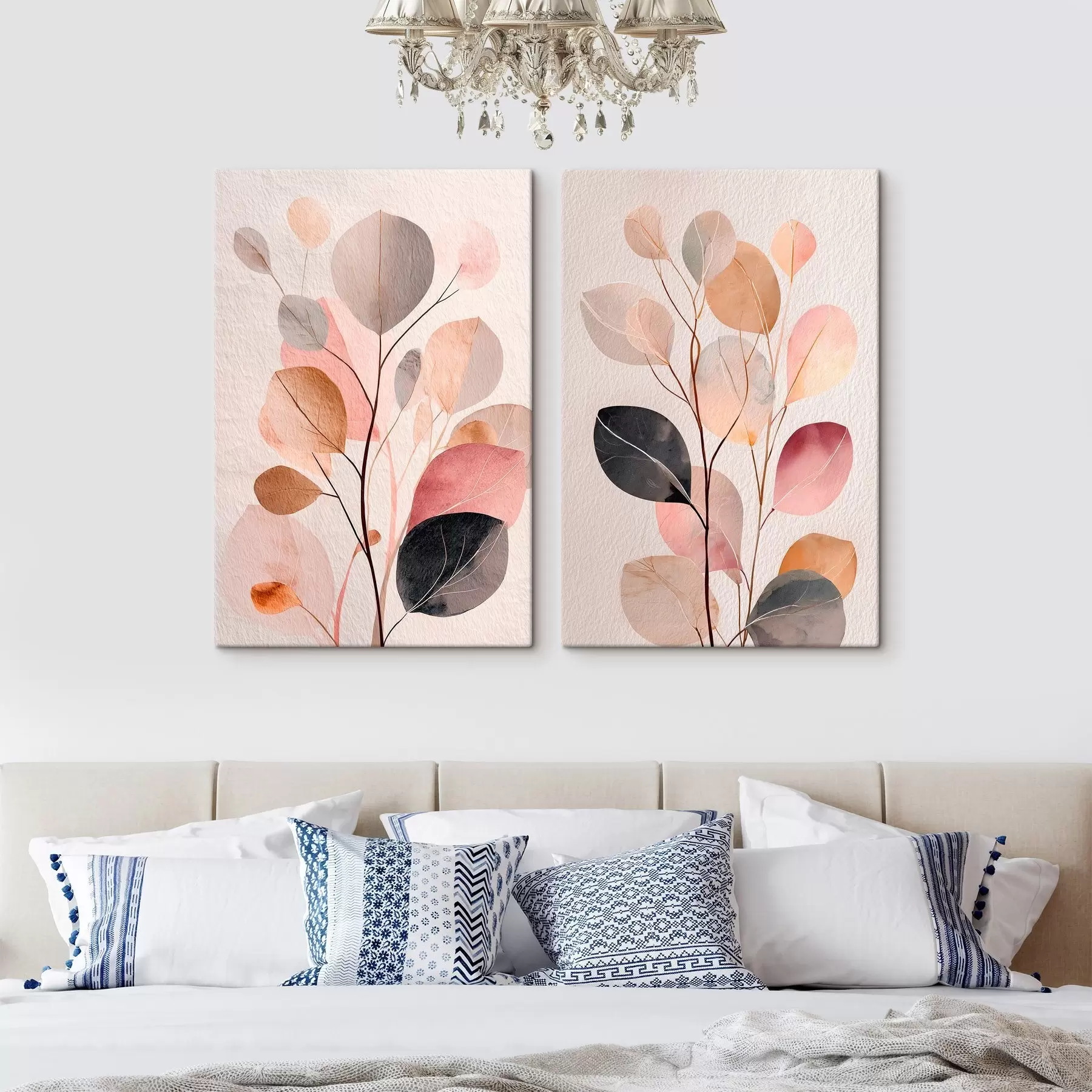 wall murals Abstract botanical composition in two parts in contemporary painting style m30135