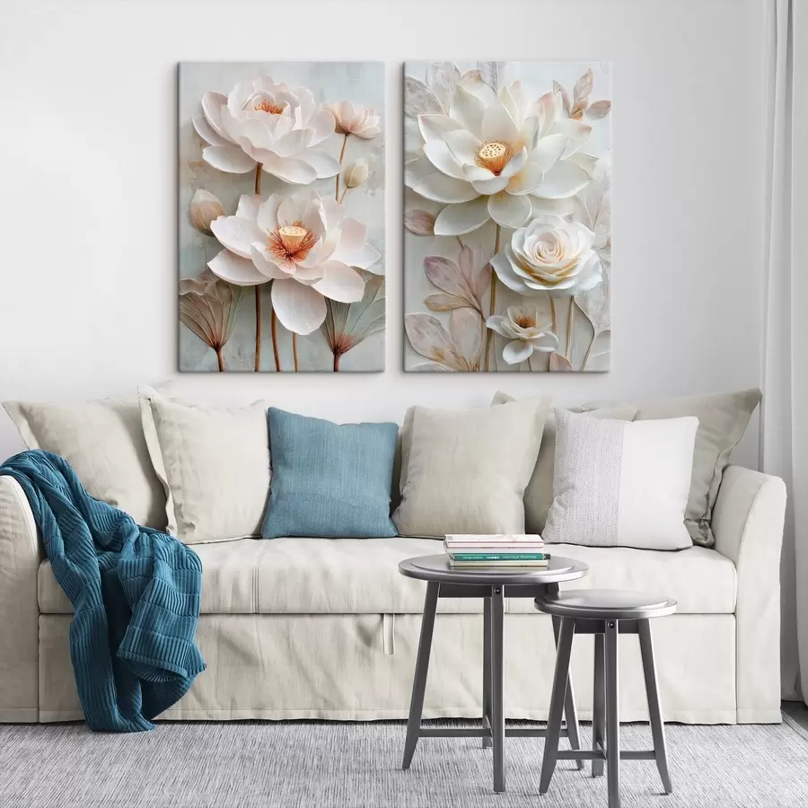 wall murals Refined floral composition with textured petals in 3D illustration style m30143