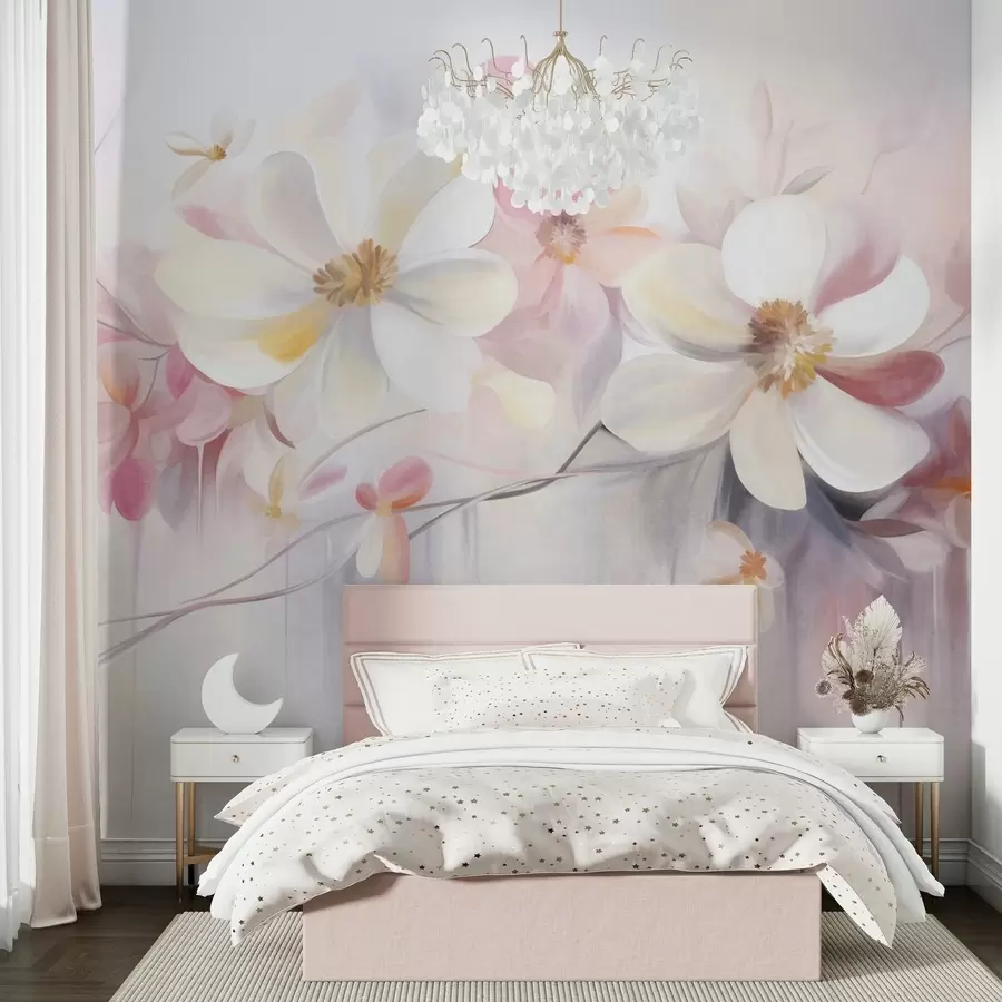 Wall Mural Photo Wallpaper White and pink flowers with delicate petals textured art, abstract, soft background w09811