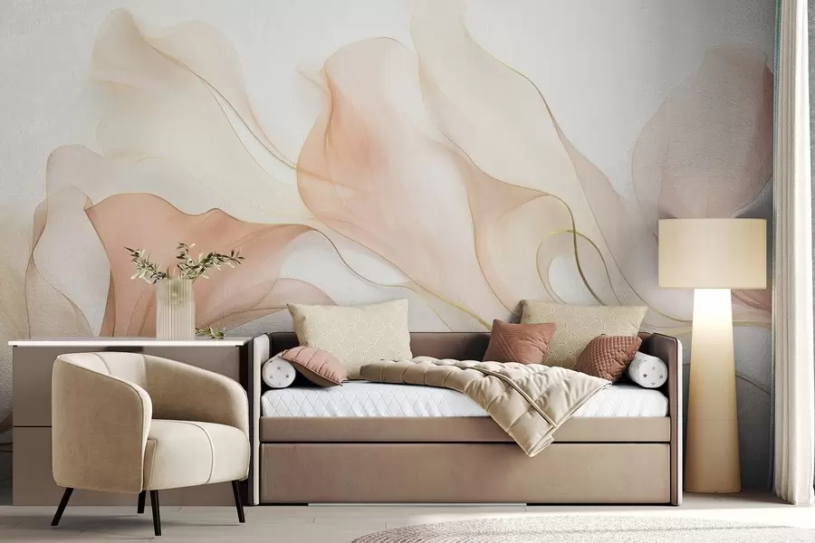 Wall Mural Photo Wallpaper Abstract flowing texture in shades of peach and cream with delicate lines w09815
