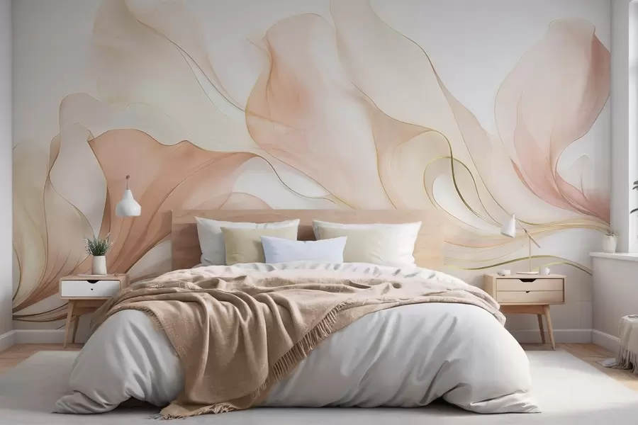 Wall Mural Photo Wallpaper Abstract flowing texture in shades of peach and cream with delicate lines w09815