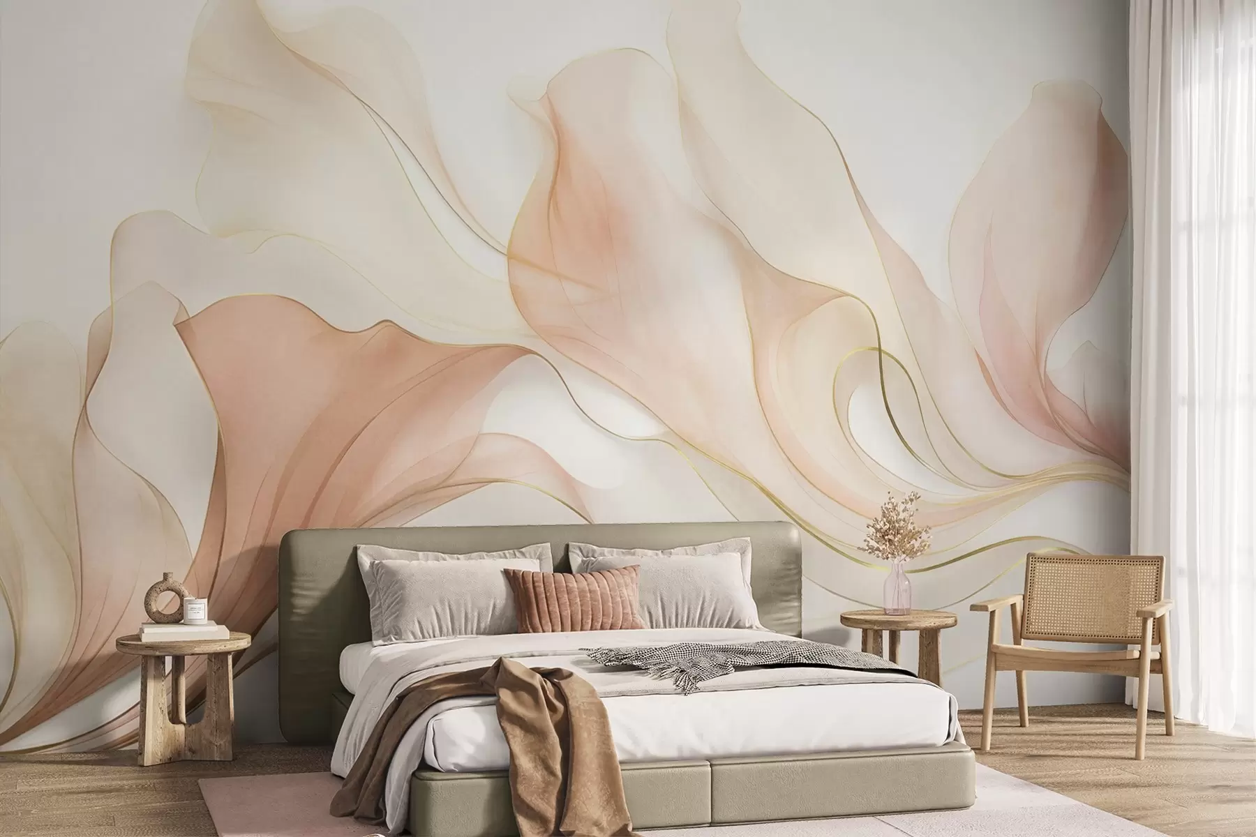Wall Mural Photo Wallpaper Abstract flowing texture in shades of peach and cream with delicate lines w09815