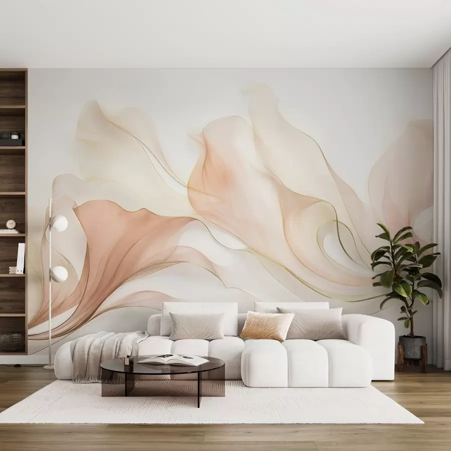 Wall Mural Photo Wallpaper Abstract flowing texture in shades of peach and cream with delicate lines w09815