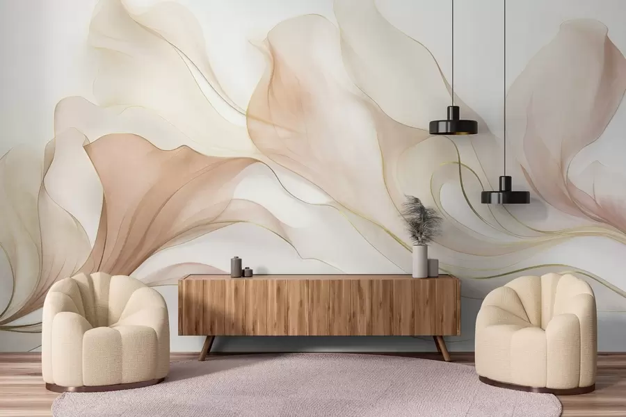Wall Mural Photo Wallpaper Abstract flowing texture in shades of peach and cream with delicate lines w09815