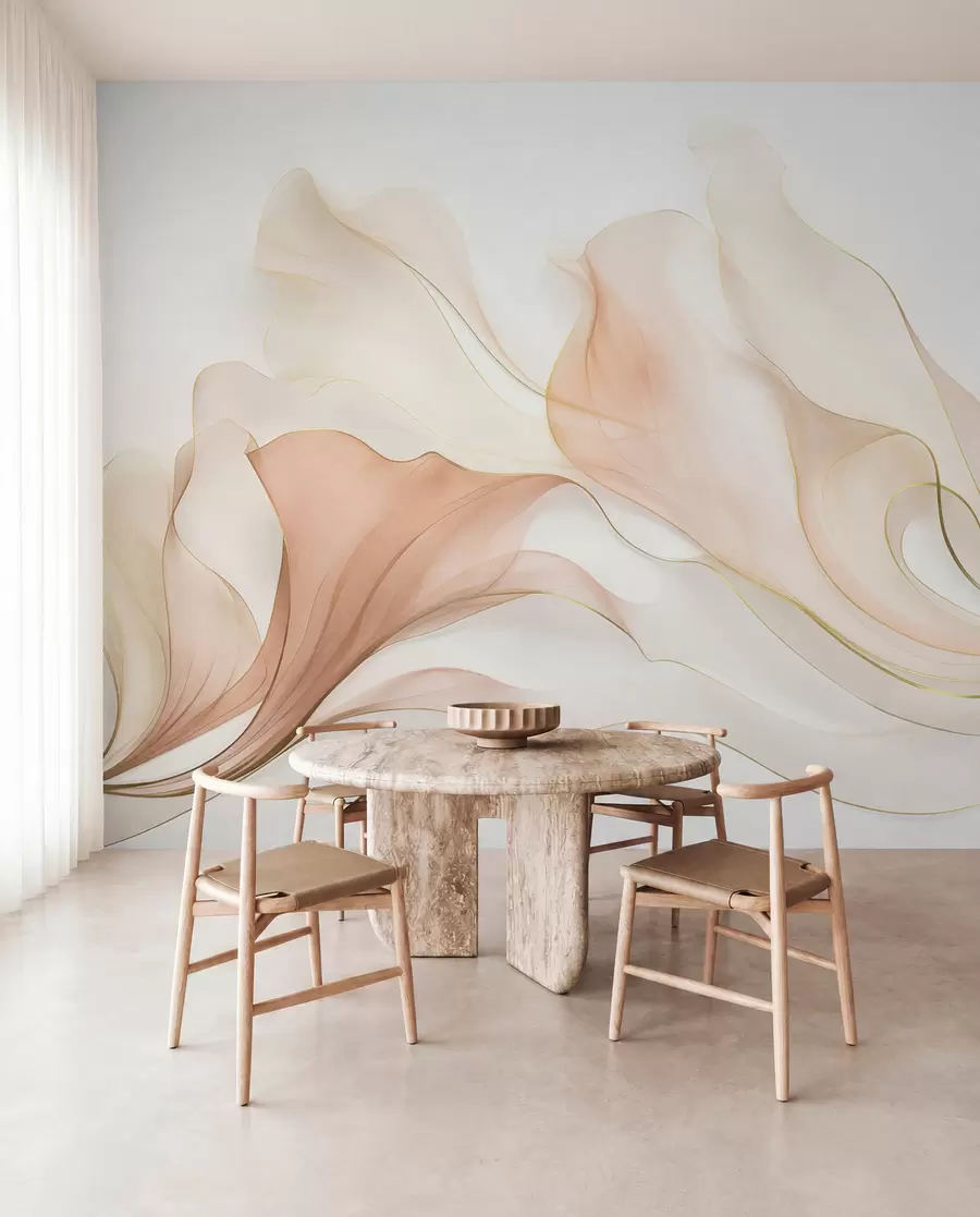 Wall Mural Photo Wallpaper Abstract flowing texture in shades of peach and cream with delicate lines w09815