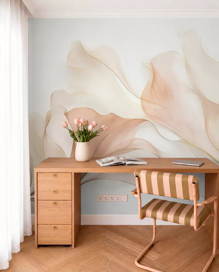Wall Mural Photo Wallpaper Abstract flowing texture in shades of peach and cream with delicate lines w09815
