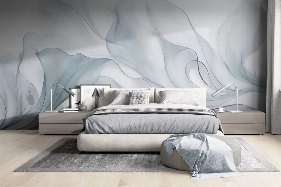 Wall Mural Photo Wallpaper Abstract flowing texture in shades of blue with delicate lines w09815v1