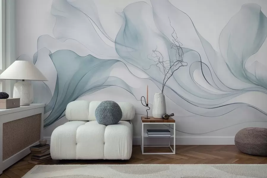 Wall Mural Photo Wallpaper Abstract flowing texture in shades of blue with delicate lines w09815v1
