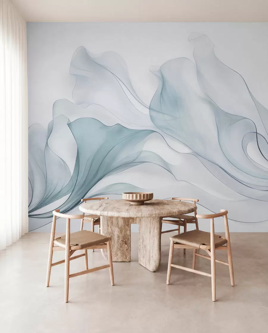 Wall Mural Photo Wallpaper Abstract flowing texture in shades of blue with delicate lines w09815v1