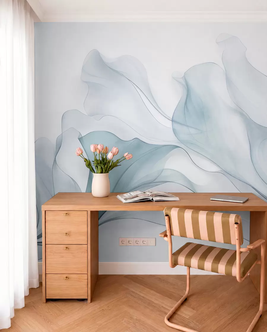 Wall Mural Photo Wallpaper Abstract flowing texture in shades of blue with delicate lines w09815v1