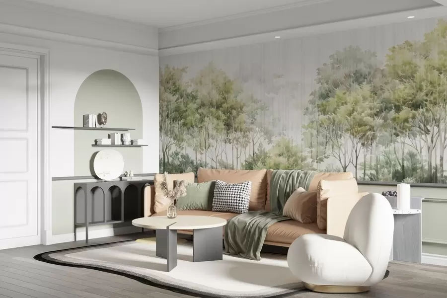 wall murals Leafy forest and lines w05442