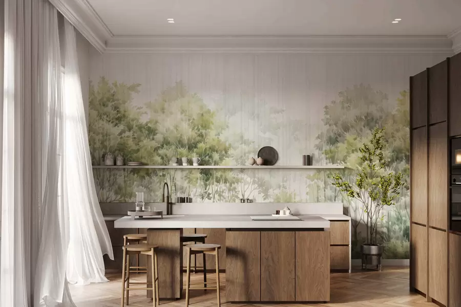 peintures murales Forêt luxuriante et lignes w05442