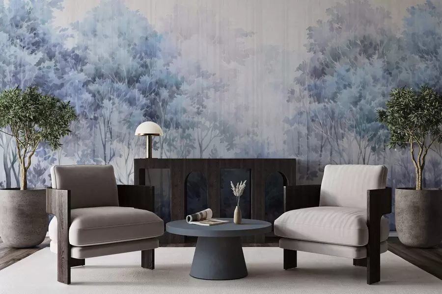 murales Bosque frondoso y líneas w05442v1