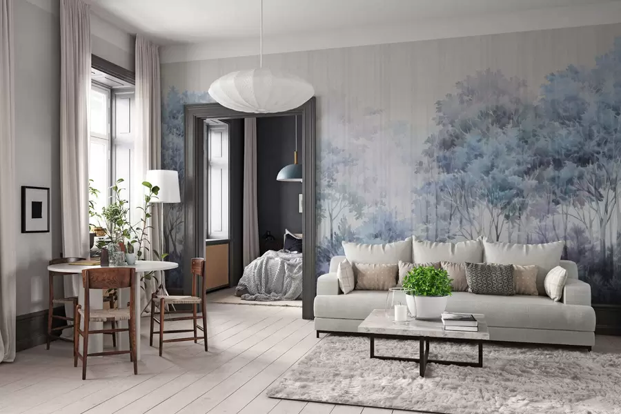 Wall Mural Photo Wallpaper Leafy forest and lines w05442v1