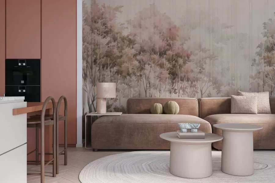 Wall Mural Photo Wallpaper Leafy forest and lines w05442v2