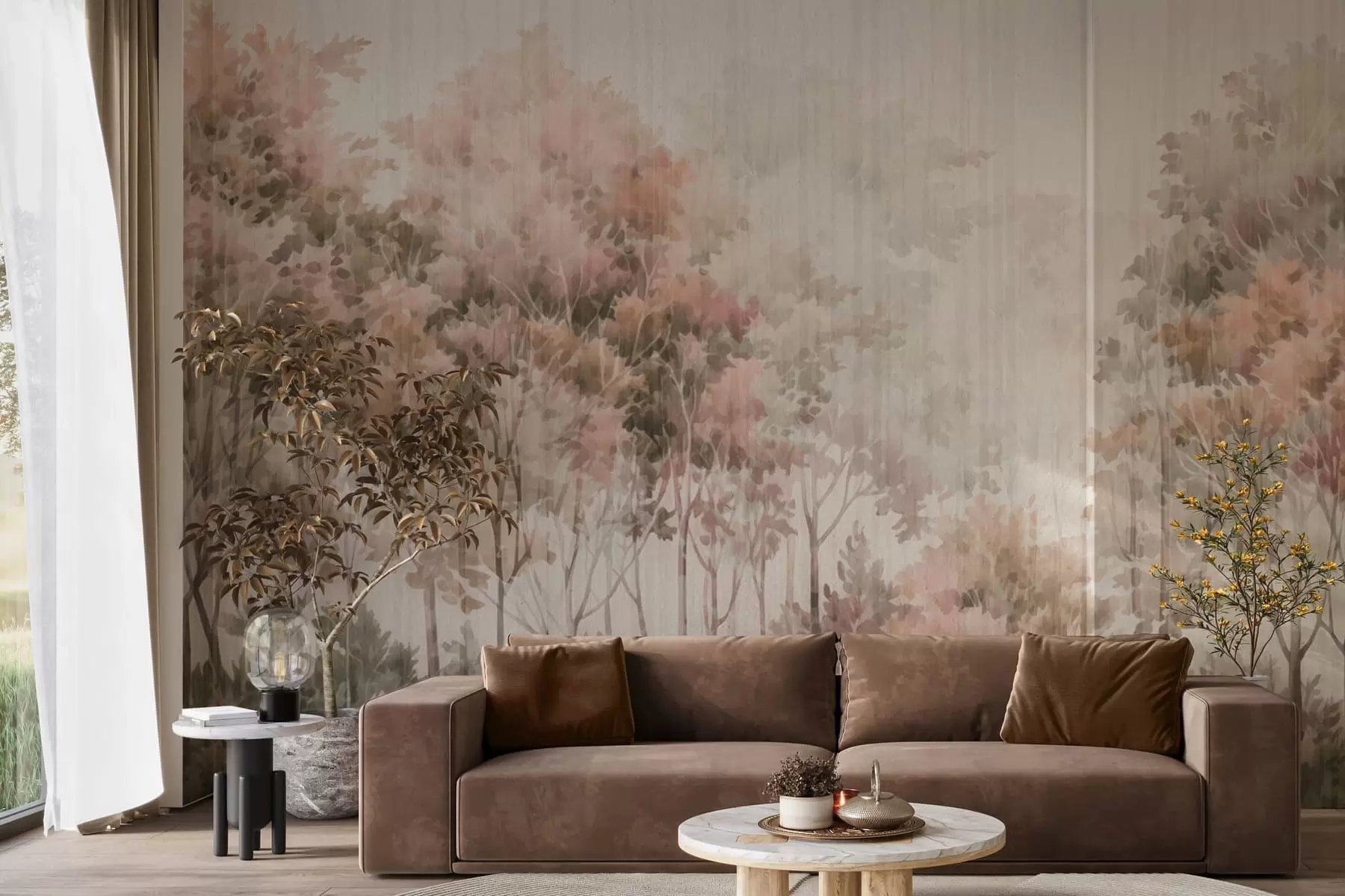 Wall Mural Photo Wallpaper Leafy forest and lines w05442v2