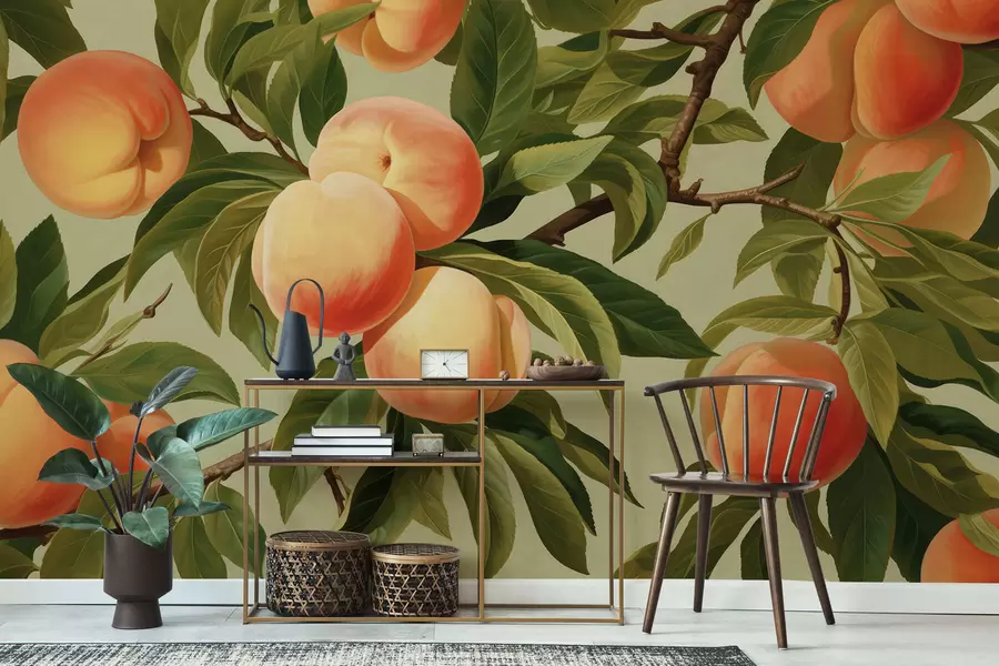wall murals Ripe peaches on branches w05444