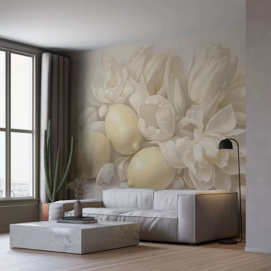 Wall Mural Photo Wallpaper Delicate floral bouquet with lemons w05449