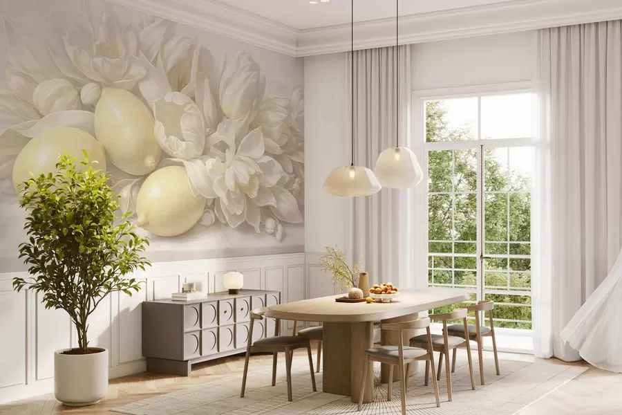 murales Delicado ramo floral con limones w05449