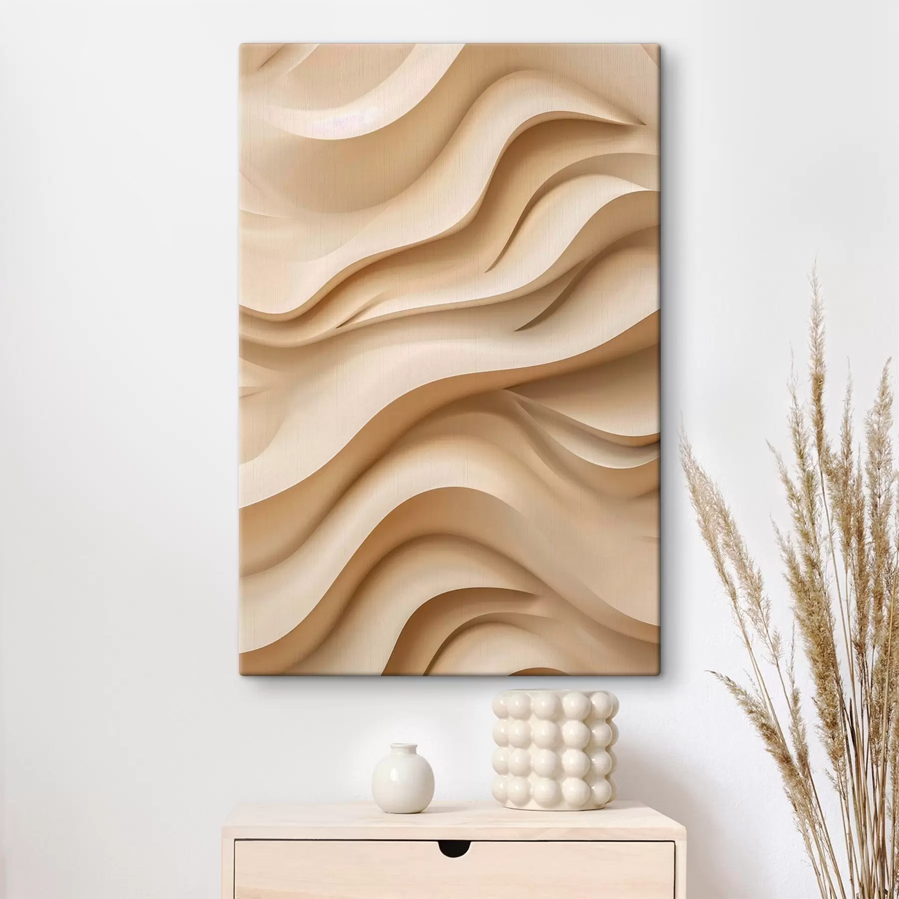 wall murals 3D waves, beige, textured design s48585