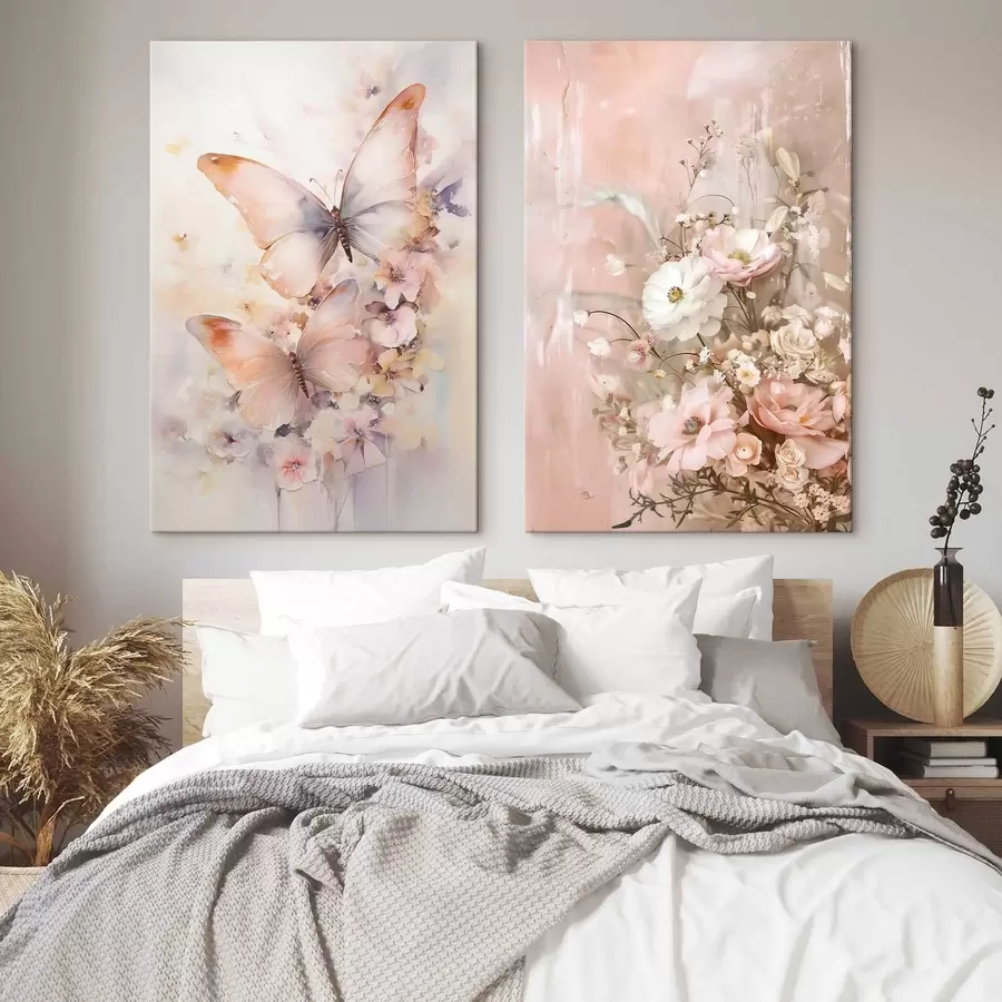 wall murals Flowers with butterflies, delicate interior m30267