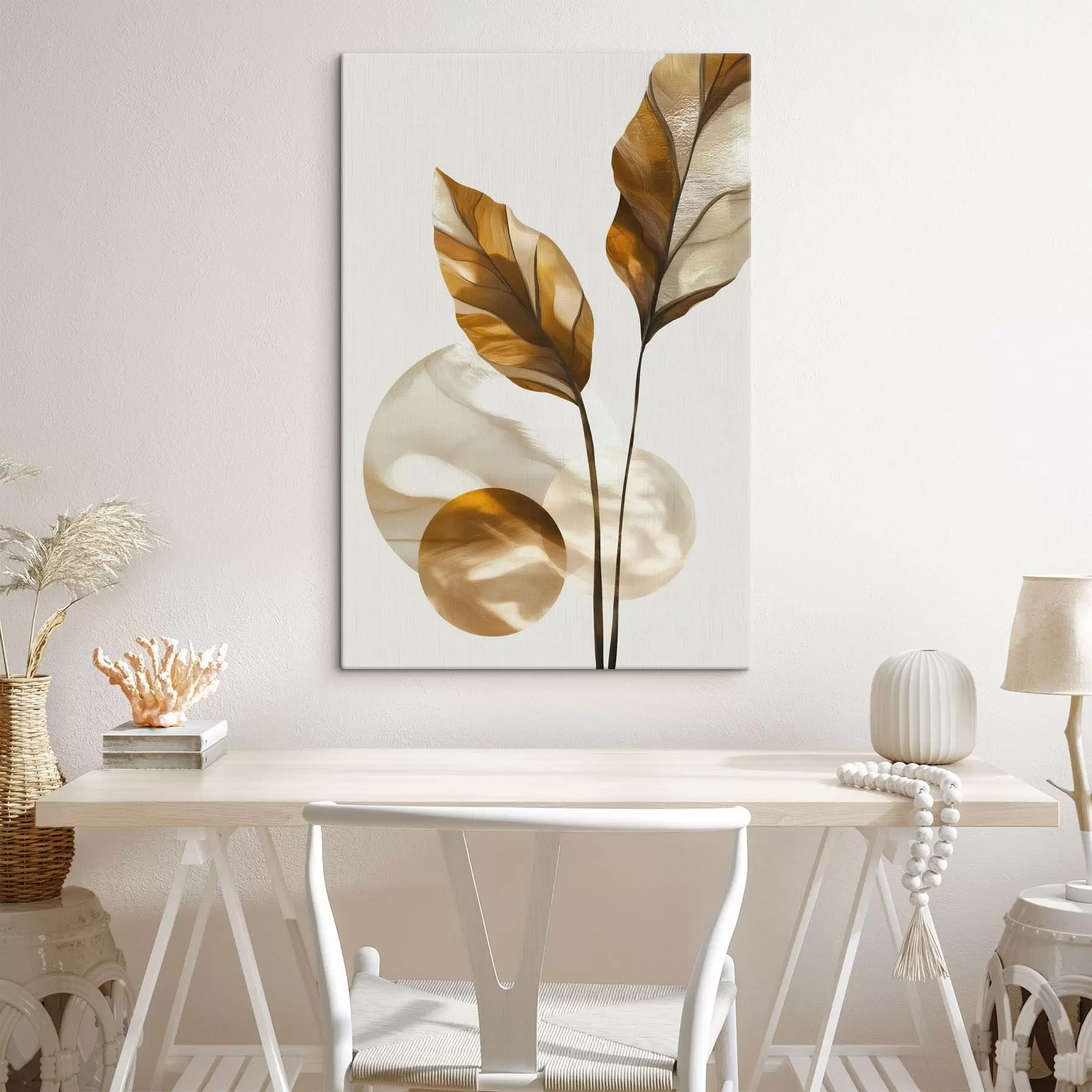 wall murals An abstract composition of leaves and circles s48615