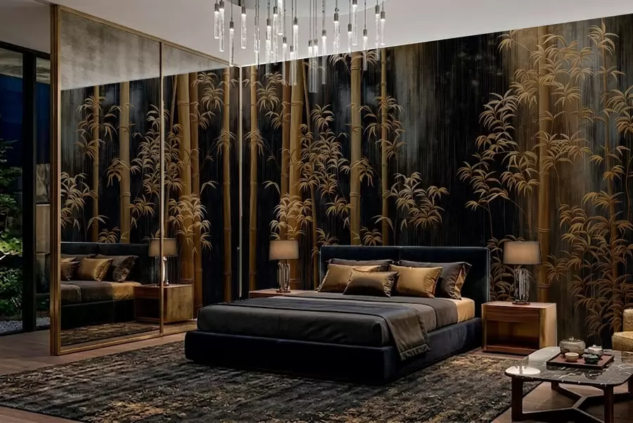 Wall Mural Photo Wallpaper Dark bamboo on black background w05120