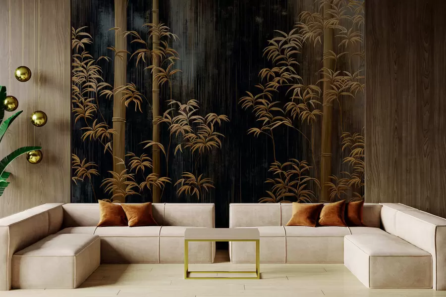 wall murals Dark bamboo on black background w05120