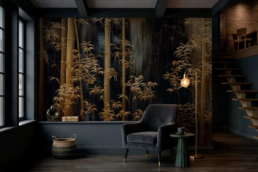 Wall Mural Photo Wallpaper Dark bamboo on black background w05120