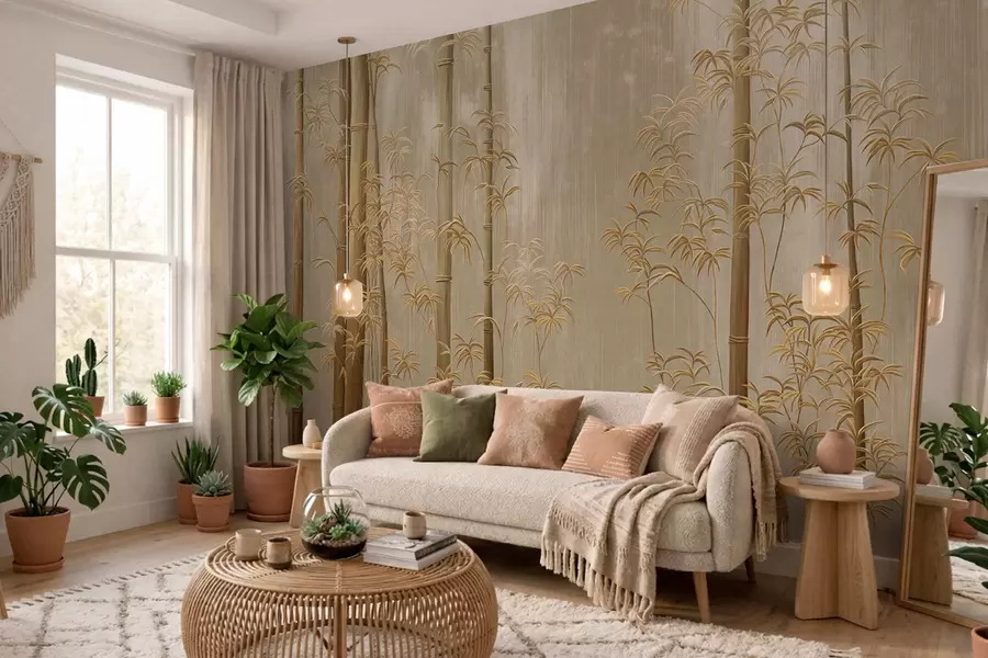 wall murals Beige bamboo with thin stems w05120v2