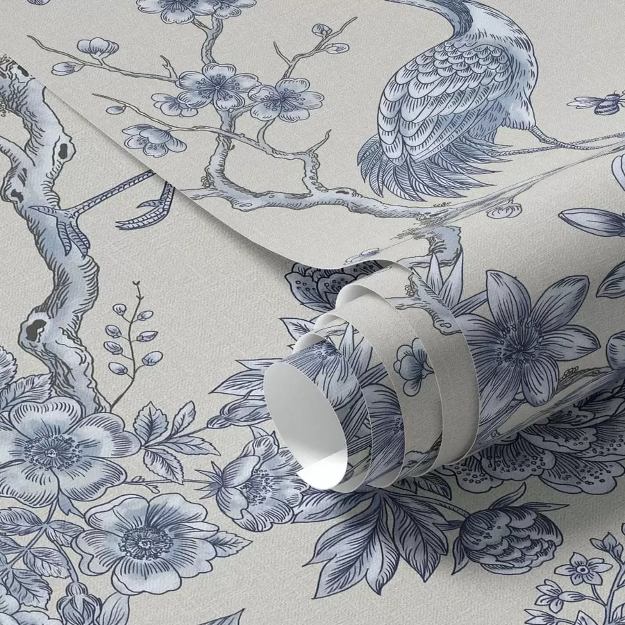 Wall Mural Photo Wallpaper Blue floral ornament with bird and branches a01132