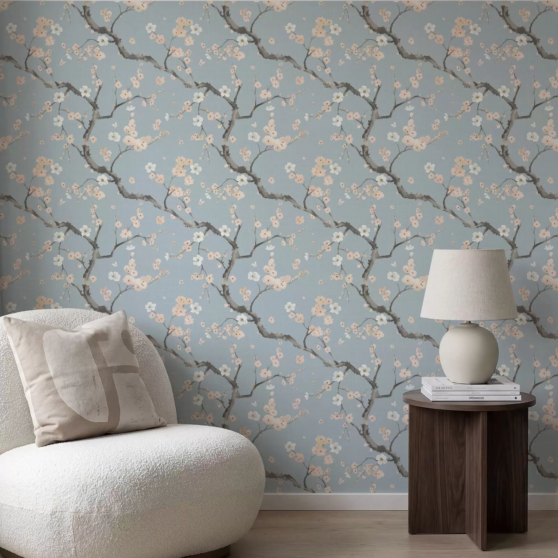 Wall Mural Photo Wallpaper Branches with blossoms on blue background a01155