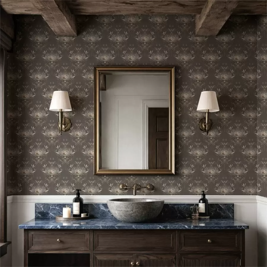 peintures murales Ornement représentant des cygnes et des oiseaux, de style classique a01161