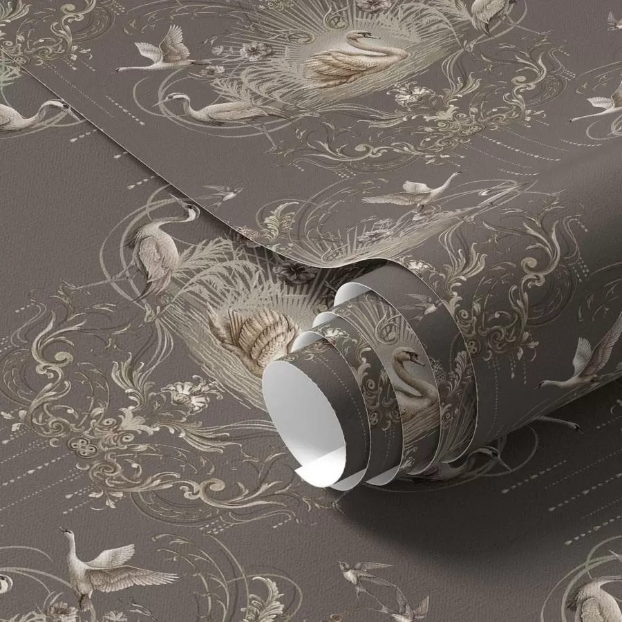 Wall Mural Photo Wallpaper Ornament with swans and birds in classic style a01161