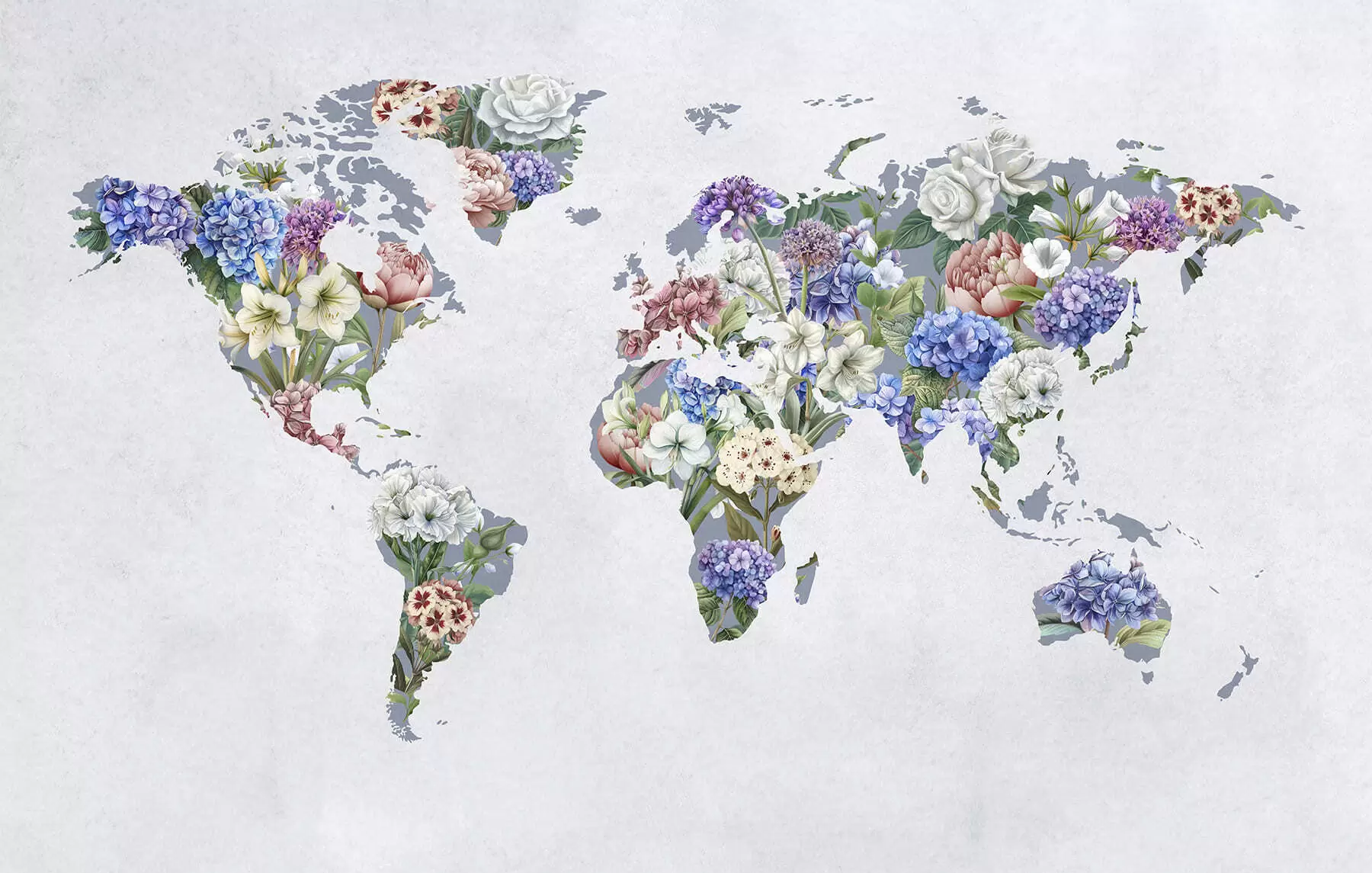 wall murals A colorful map of the world made from a variety of vibrant flowers c00006